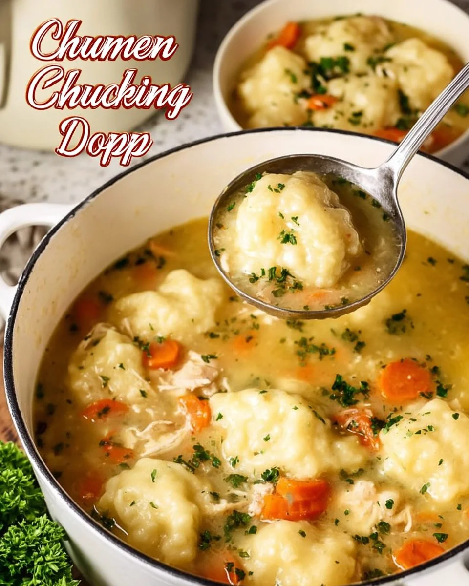 Delicious bowl of Chicken and Dumplings served hot and garnished with herbs.