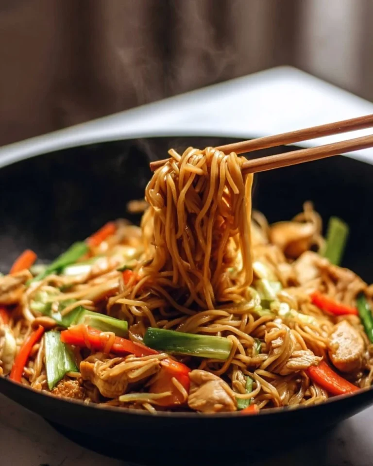 Delicious Chicken Chow Mein topped with the best chow mein sauce