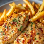 Chicken Fillet in Spicy, Creamy Garlic-Parmesan Sauce with Fries