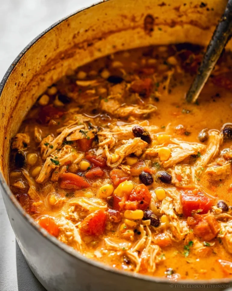 A bowl of delicious Chicken Taco Soup garnished with cilantro and avocado
