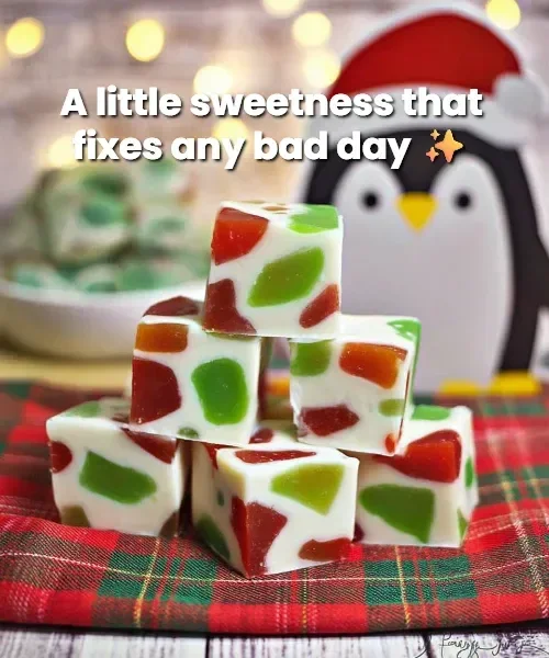 Homemade Christmas gumdrop nougat with colorful candies and nuts