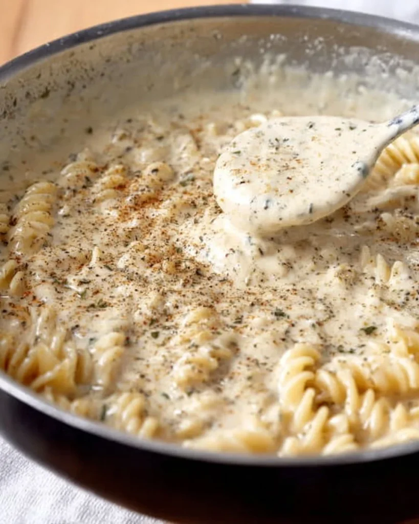 Cottage cheese high-protein pasta sauce served on a plate