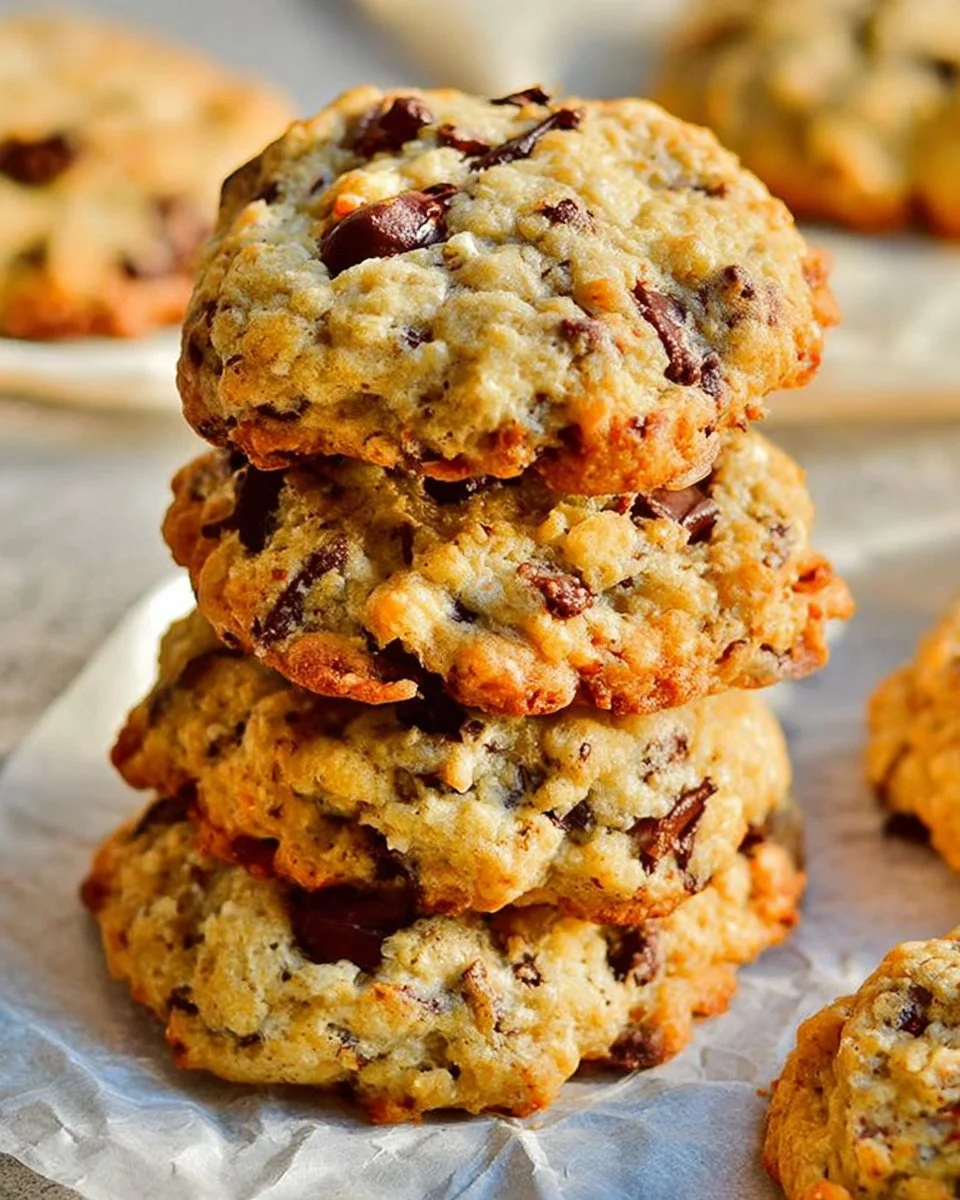 Freshly baked Cowboy Cookies with oats, chocolate chips, and nuts.