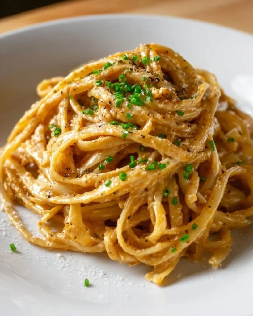 Creamy Cajun linguine served with spices and herbs, garnished with parsley.