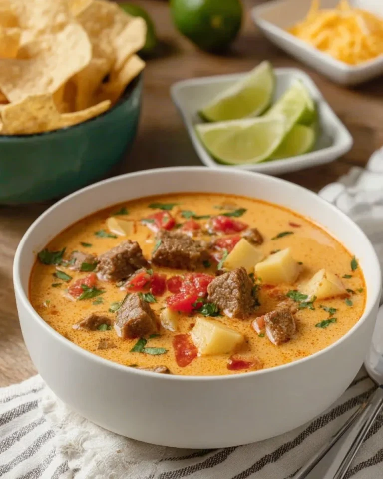 Bowl of creamy taco soup garnished with sour cream and cilantro.