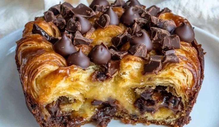 Decadent chocolate croissant breakfast bake, delicious and easy recipe.