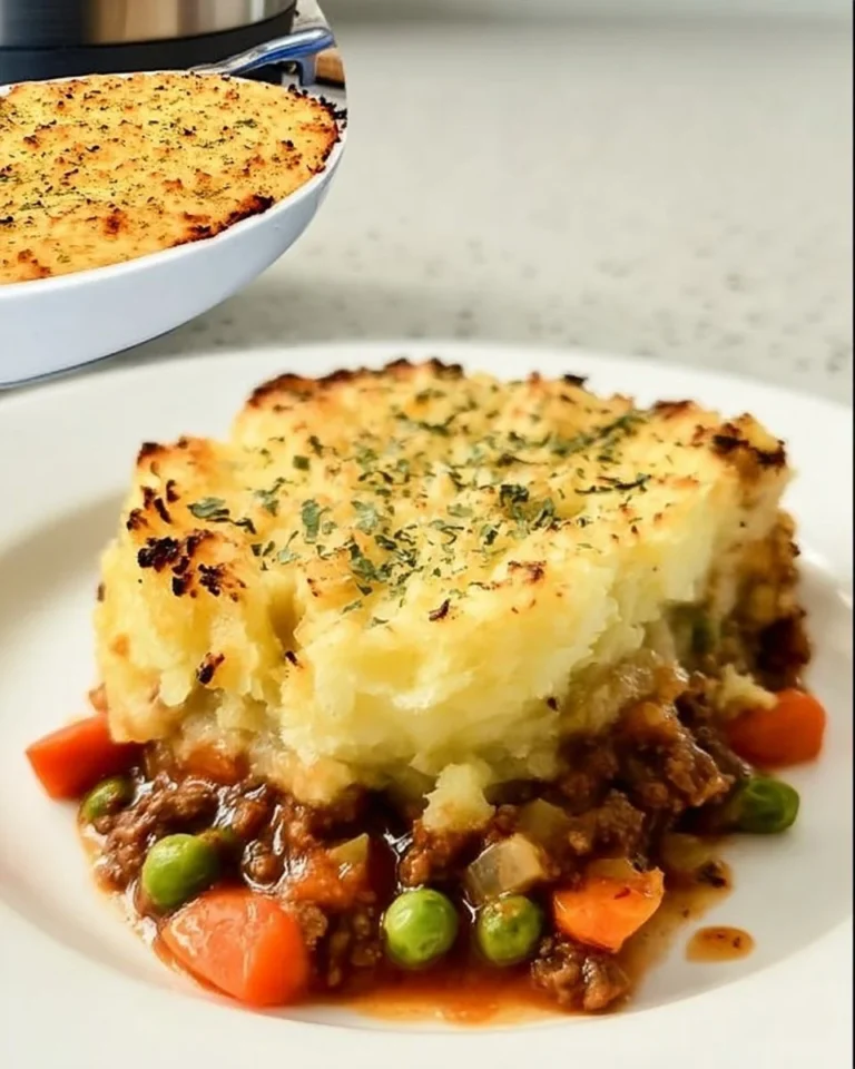 Delicious Cottage Pie with mashed potatoes and a savory meat filling.