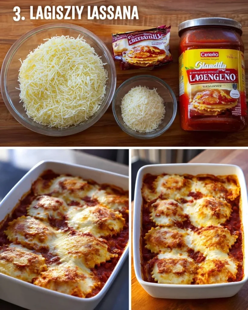 Delicious Easy Cheesy Ravioli Bake with melted cheese and rich tomato sauce