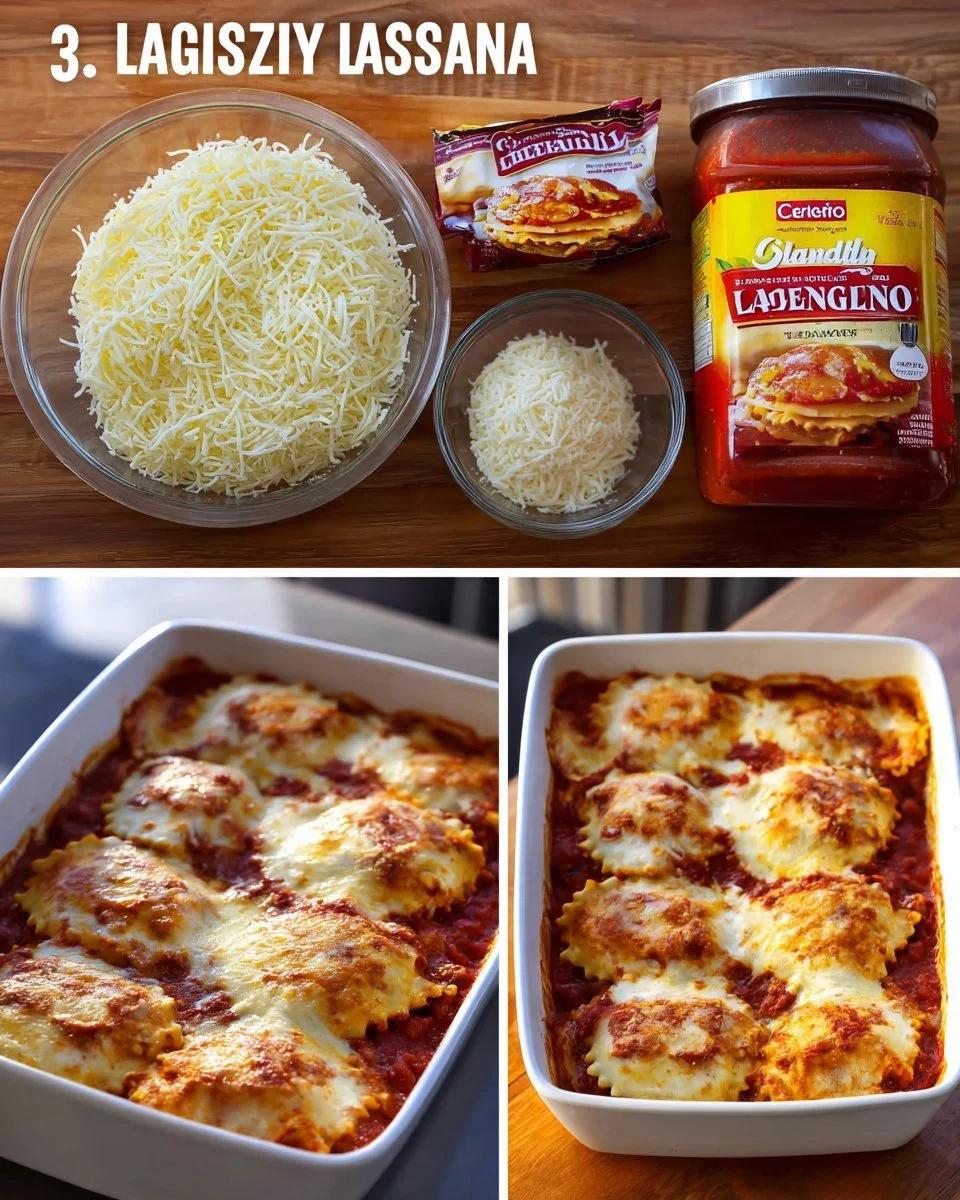 Delicious Easy Cheesy Ravioli Bake with melted cheese and rich tomato sauce