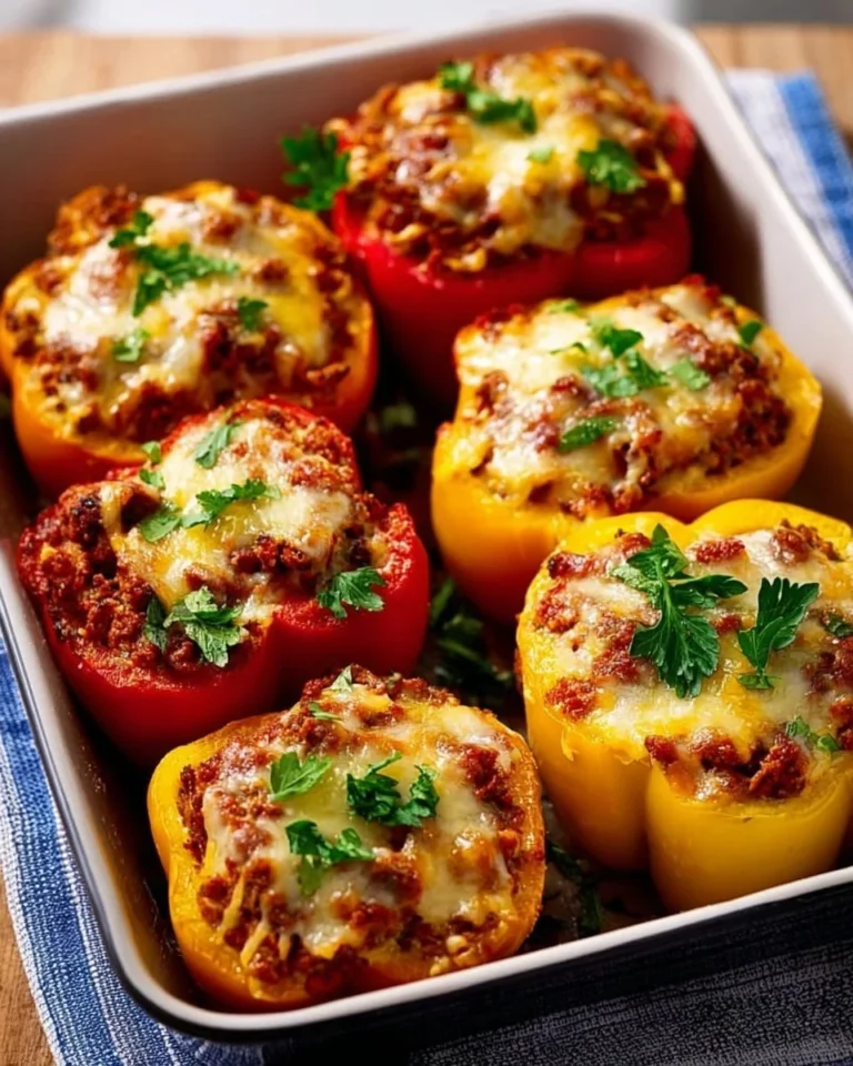 Plate of easy stuffed bell peppers filled with rice, meat, and herbs