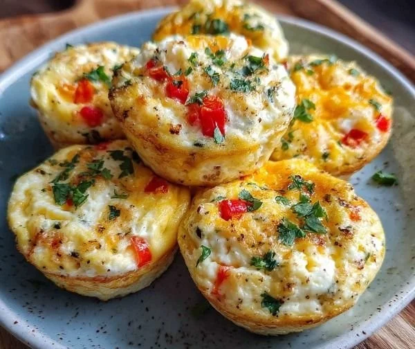 Fluffy cottage cheese egg muffins served on a plate
