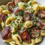 Garlic Butter Sausage Bites with Creamy Parmesan Pasta