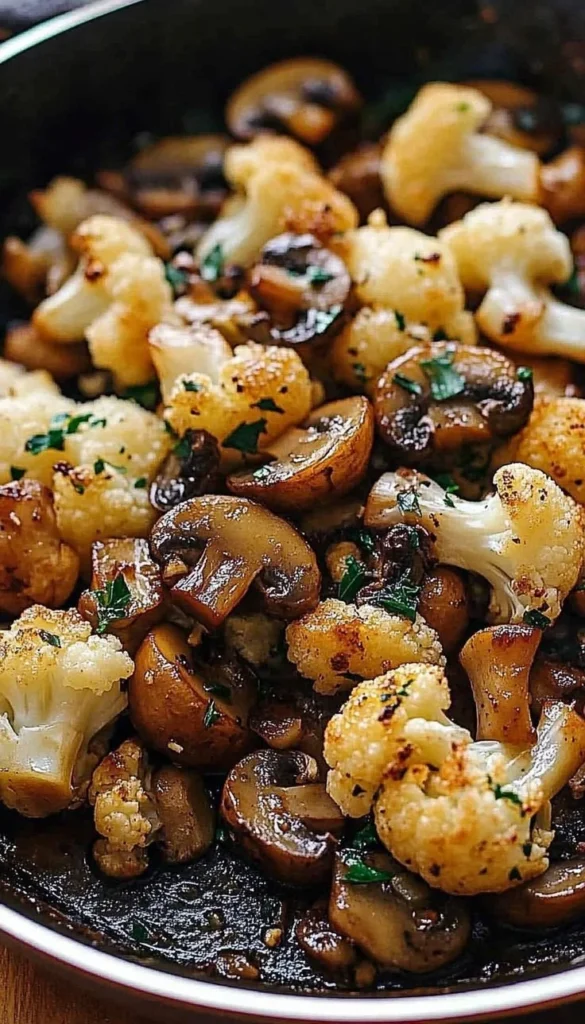 Garlic Mushroom Cauliflower Skillet dish featuring sautéed cauliflower and mushrooms