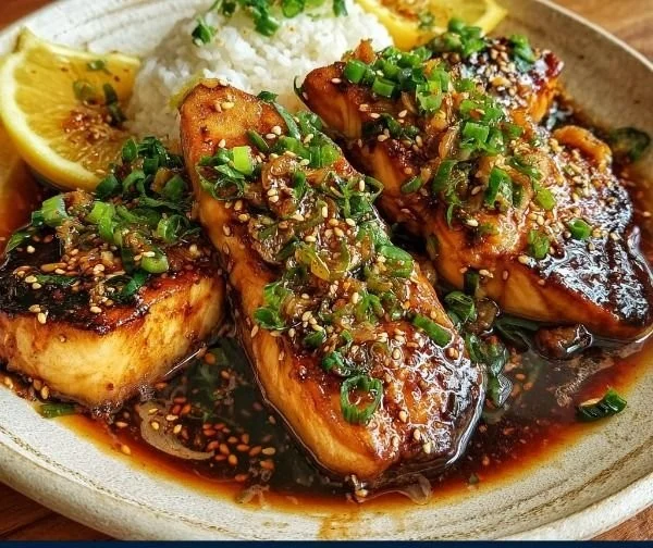 Delicious Ginger Soy Fish dish served with vegetables on a plate