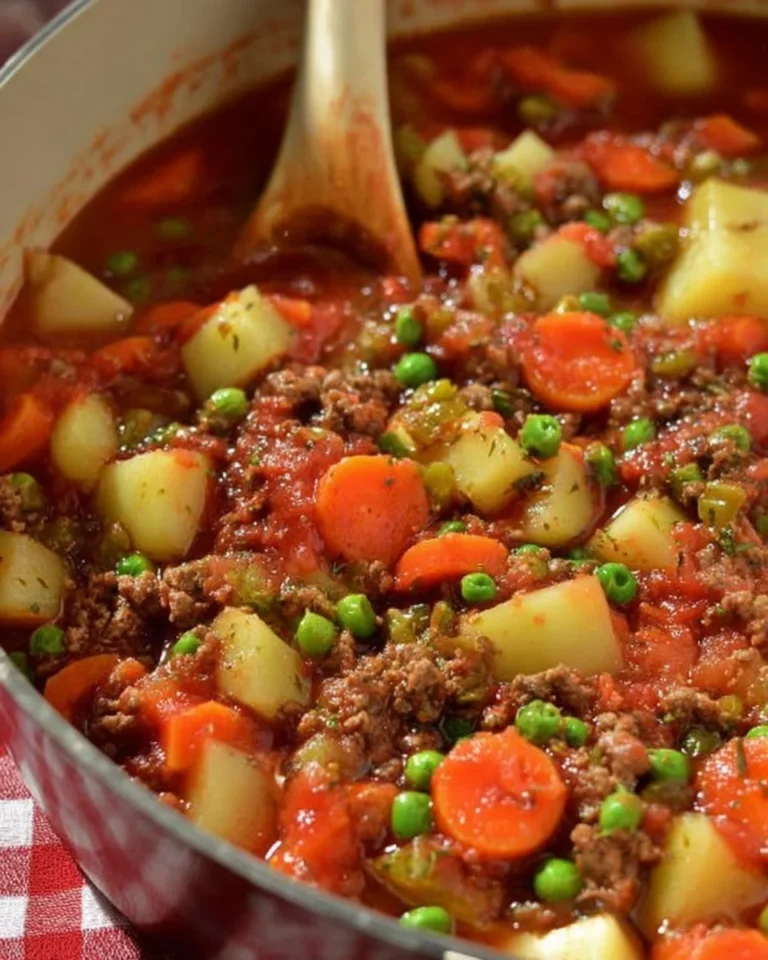 Delicious and hearty hamburger stew served in a bowl