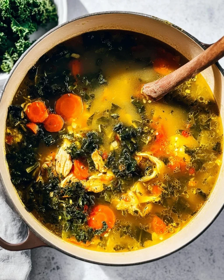 Bowl of healing chicken soup filled with vegetables and herbs for wellness