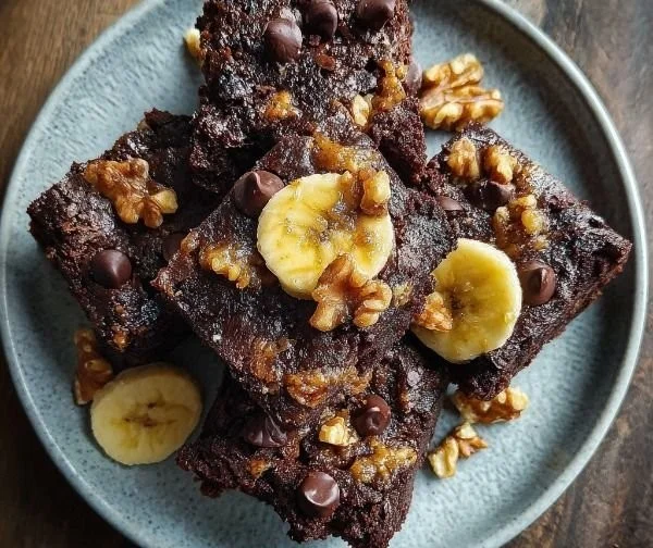 Healthy banana brownies made with ripe bananas and wholesome ingredients