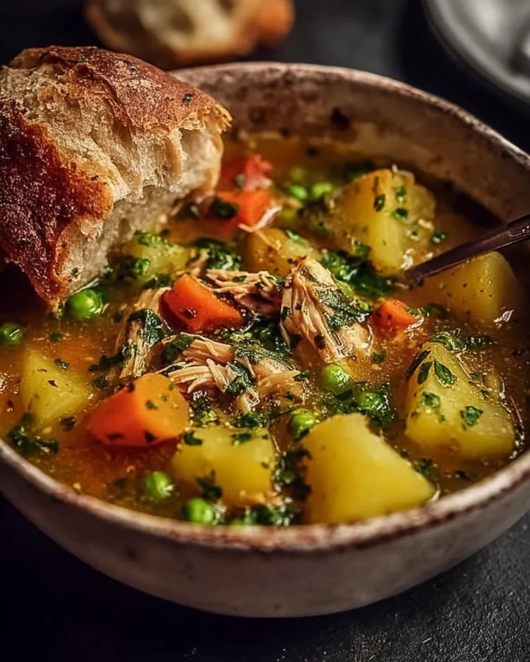 Bowl of hearty chicken and vegetable stew, a comforting meal for chilly days.