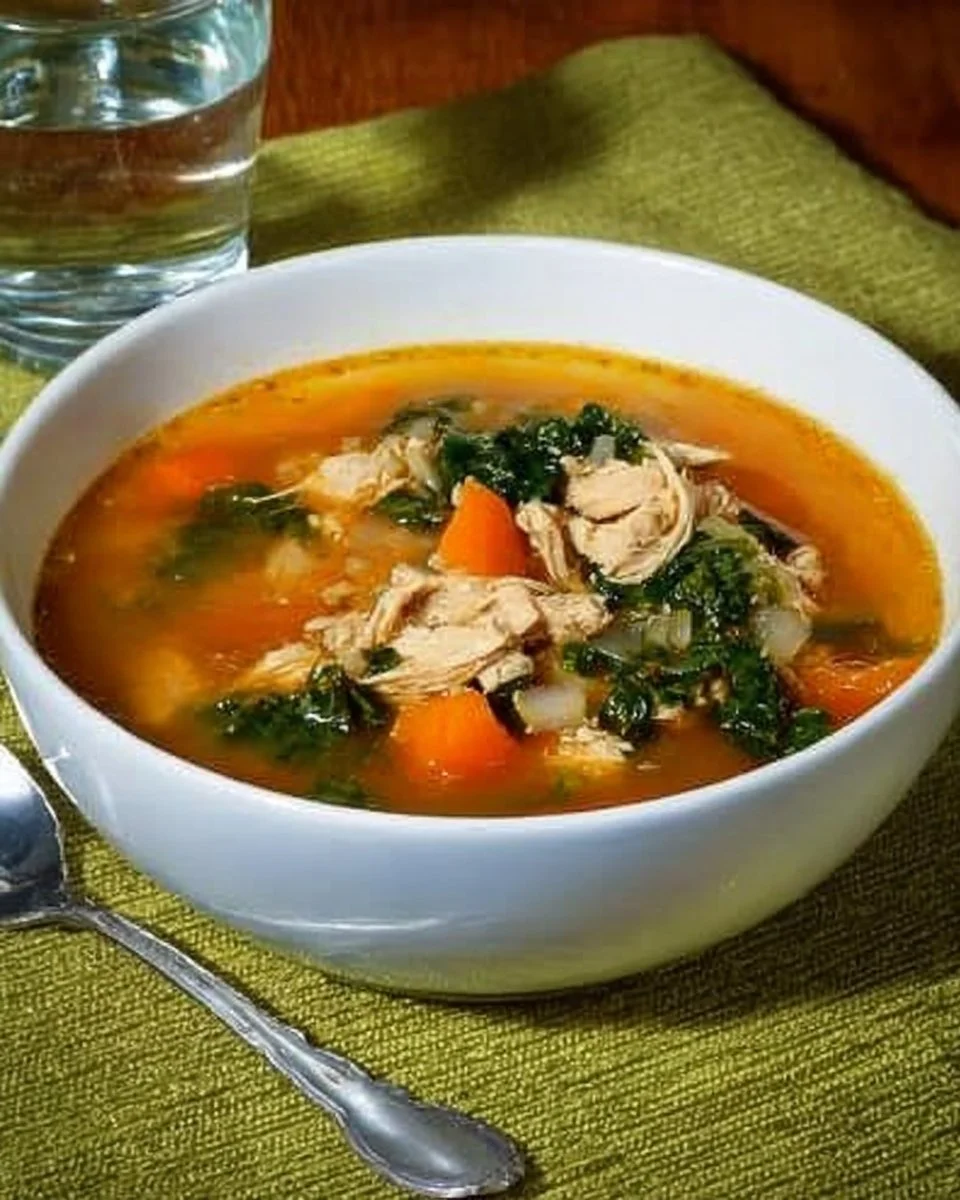 Bowl of hearty chicken vegetable soup with fresh ingredients