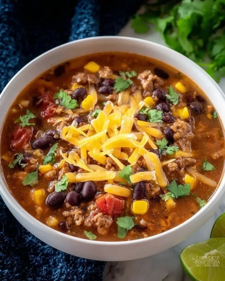 Bowl of hearty taco soup with beans, vegetables, and spices
