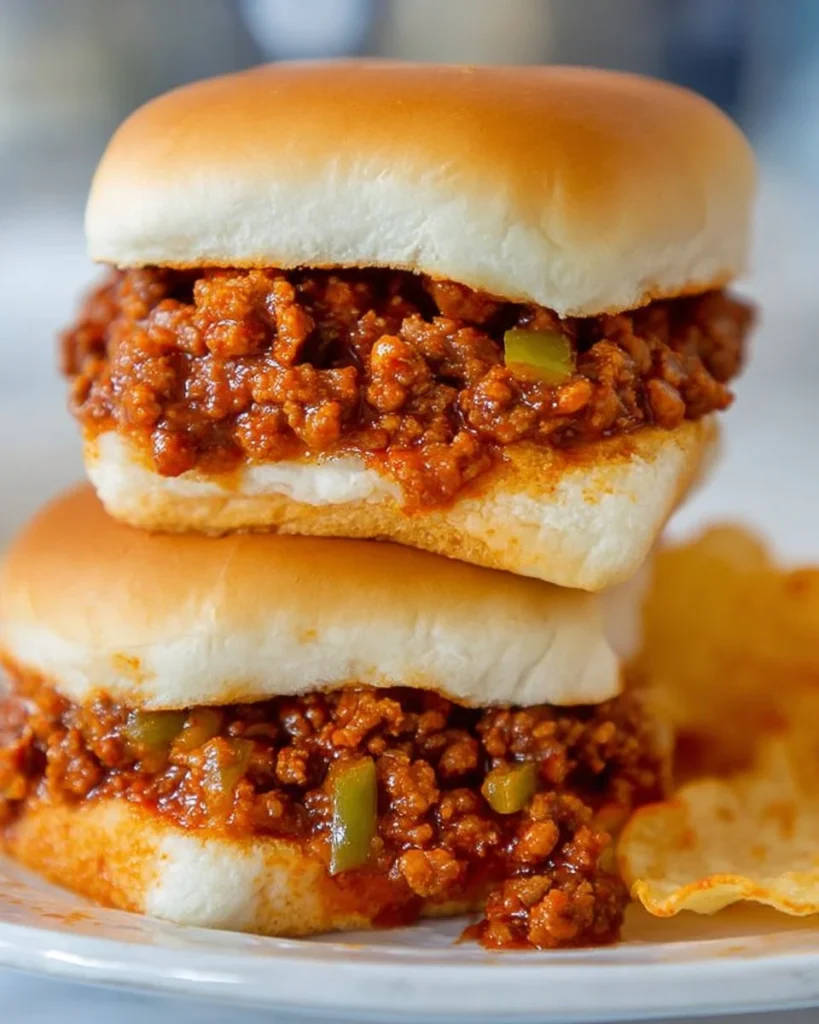 Delicious homemade sloppy joes served on a bun with a side of fries.