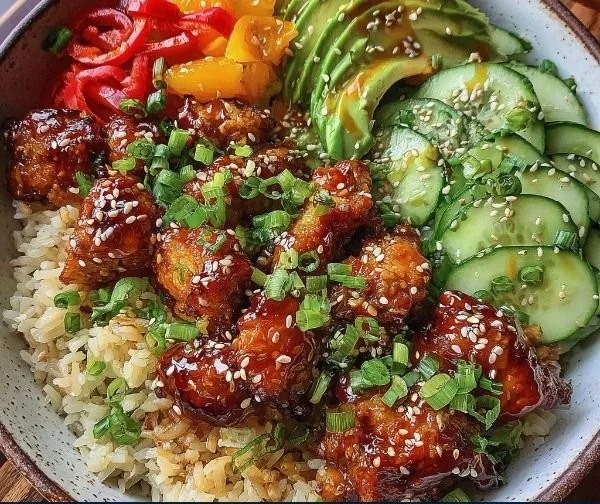 Delicious Hot Honey Chicken Bowl featuring sweet and spicy flavors