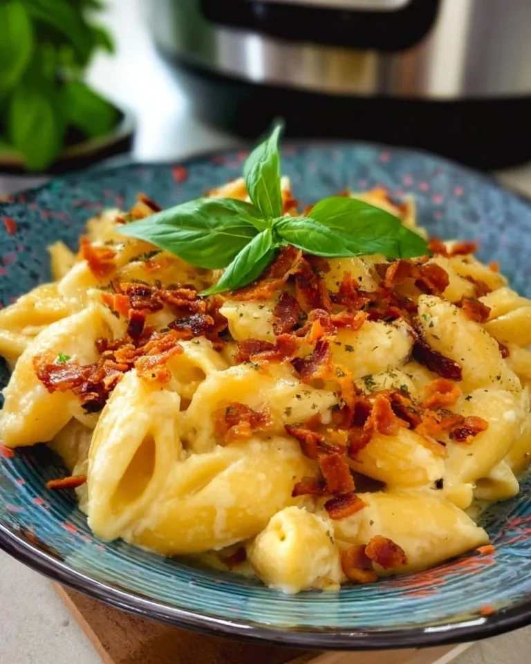 Creamy Instant Pot Crack Chicken Pasta topped with herbs and cheese