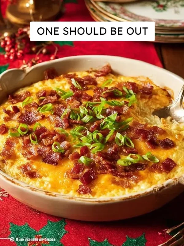 Delicious loaded baked potato casserole topped with cheese and green onions.