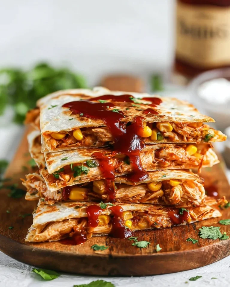 Loaded BBQ chicken quesadillas with cheese and smoky BBQ sauce