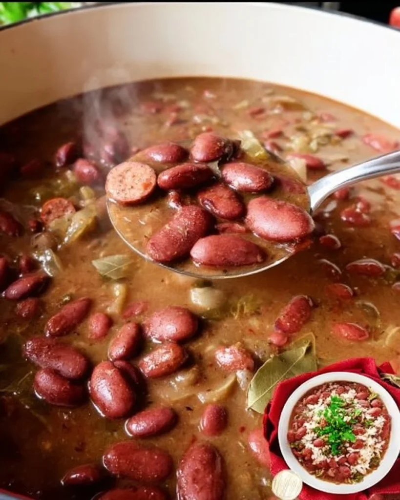 Bowl of Louisiana-Style Red Beans and Rice garnished with green onions