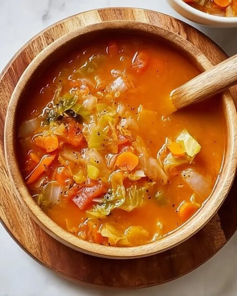 Bowl of low calorie cabbage fat burning soup with fresh ingredients