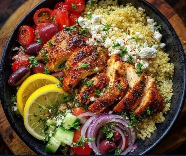 Delicious Mediterranean Chicken Bowl with fresh vegetables and herbs