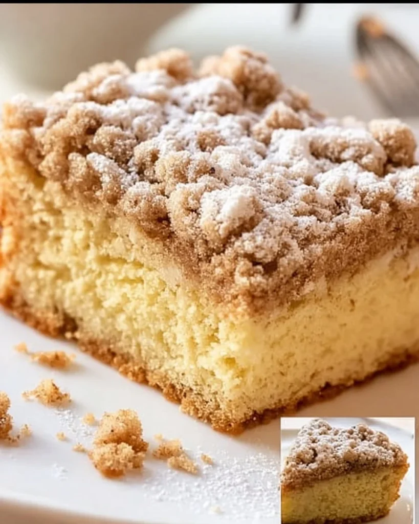 Delicious New York Style Crumb Cake with a buttery topping