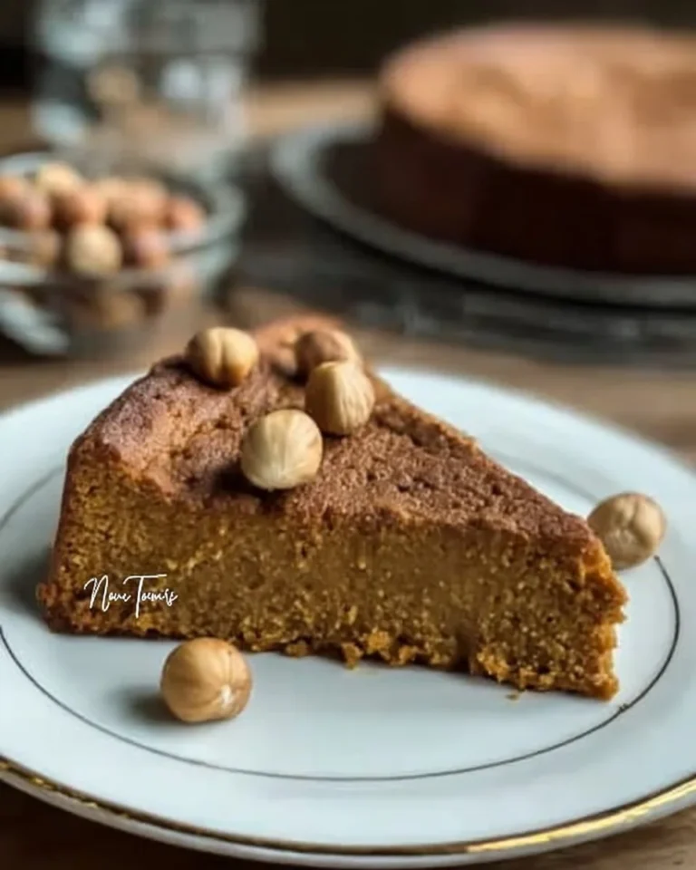 No-Flour Gingerbread Chickpea Cake topped with spices and icing on a plate.