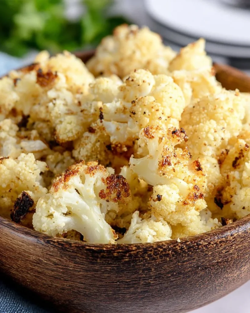 Crispy Parmesan Roasted Cauliflower served on a white plate
