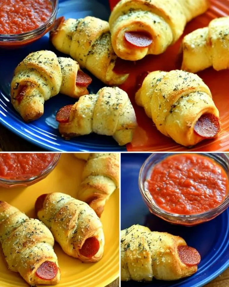 Plate of freshly baked pepperoni crescent rolls, golden and flaky