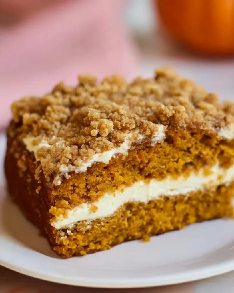 Delicious homemade pumpkin cake topped with cream cheese frosting