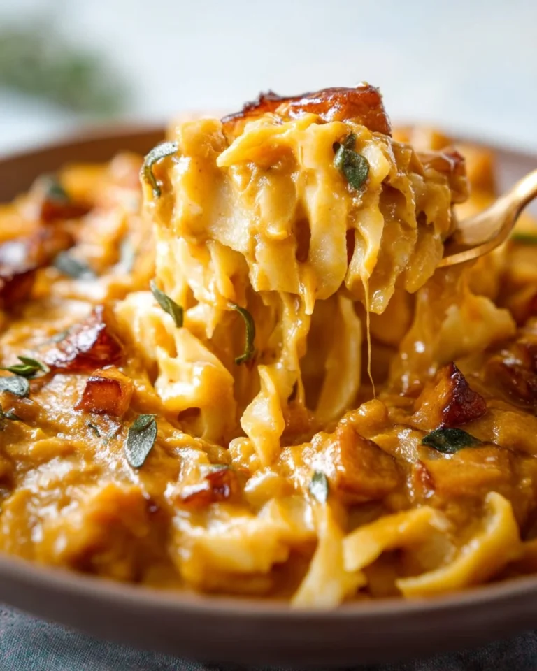 Homemade pumpkin pasta sauce served on a plate with herbs