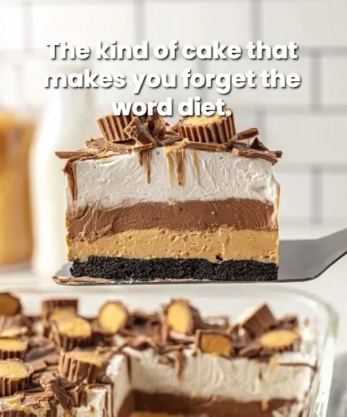 Delicious Reese's Chocolate Peanut Butter Cup Lasagna with layers of chocolate and peanut butter