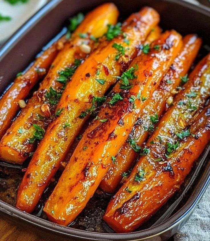Plate of roasted carrots glazed with maple and Dijon sauce