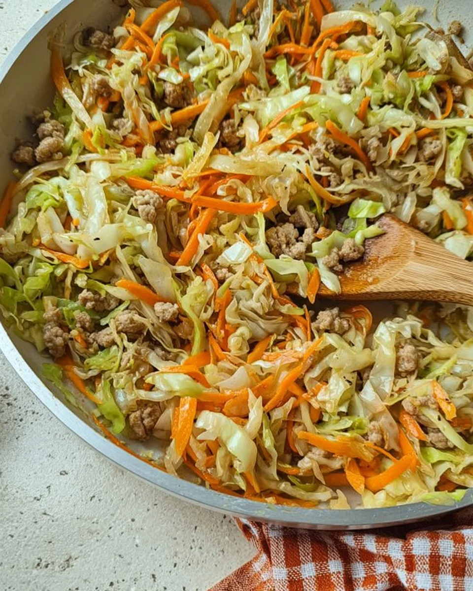 Skillet Cabbage Stir Fry with colorful vegetables in a pan