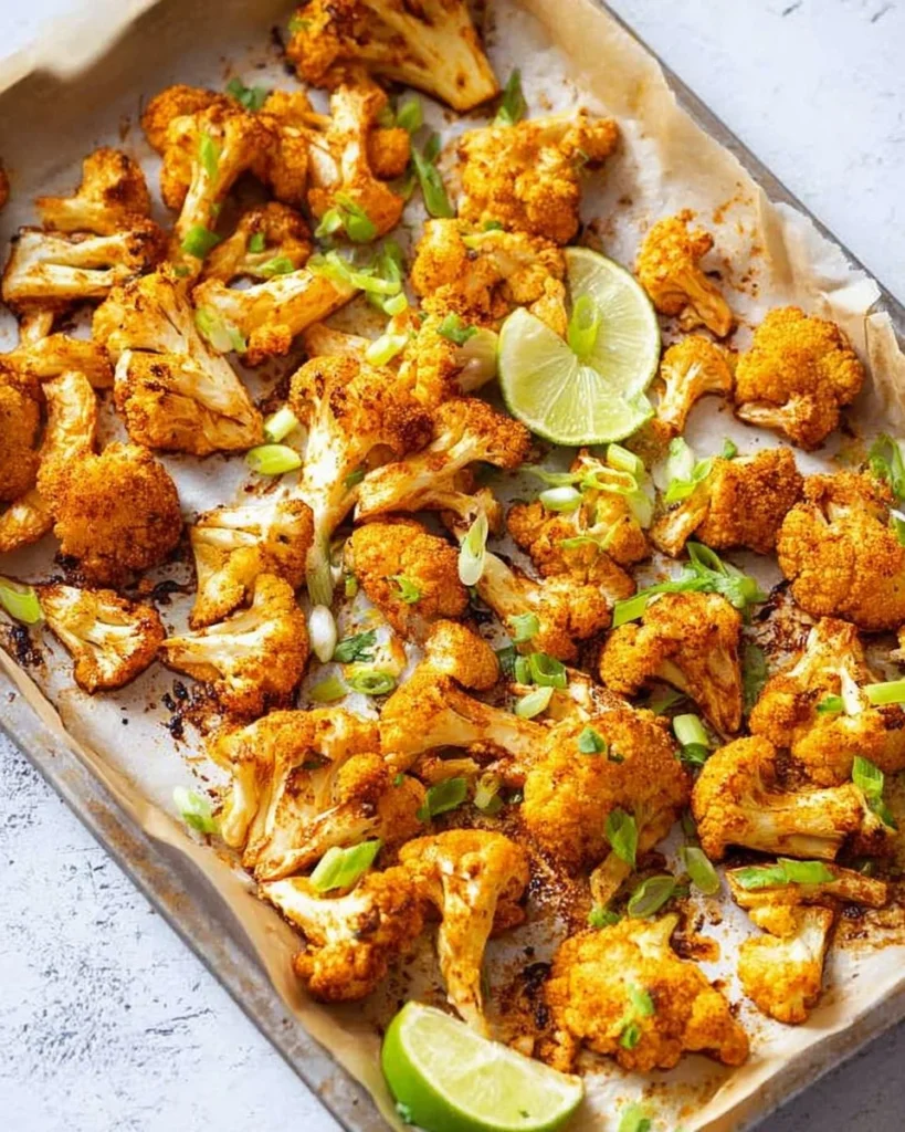 Bowl of spicy garlic roasted cauliflower garnished with fresh herbs