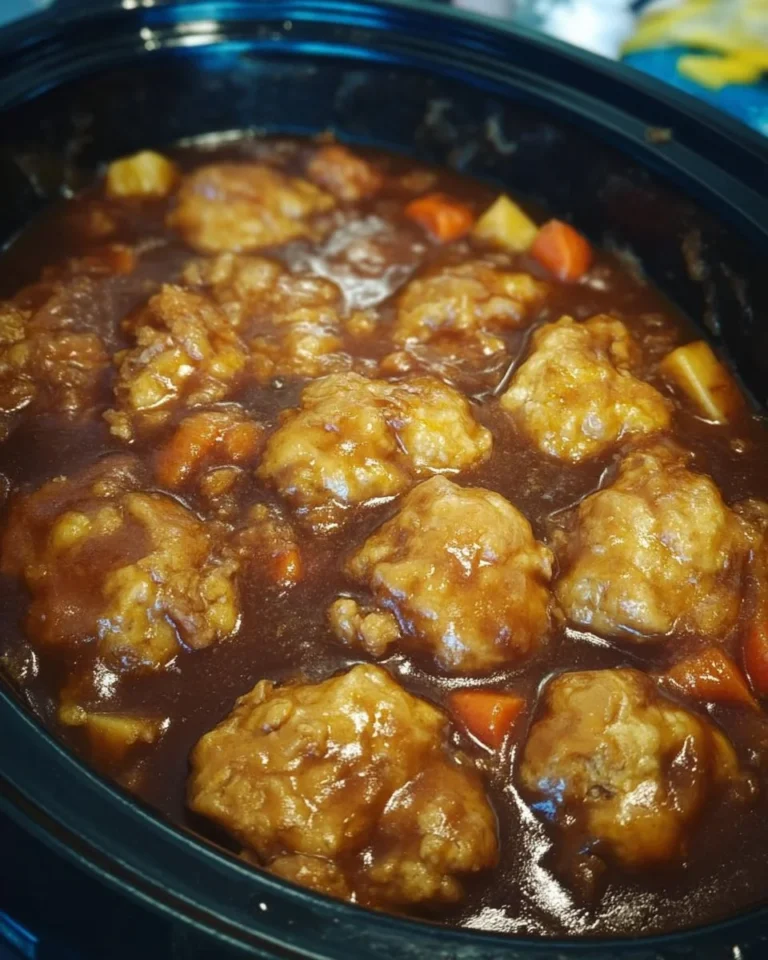 A warm bowl of stew and dumplings served with fresh herbs