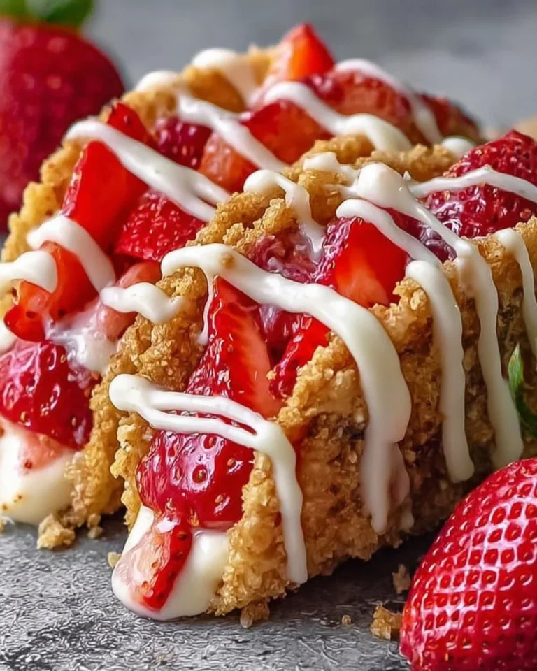 Strawberry crunch cheesecake tacos topped with fresh strawberries and whipped cream.