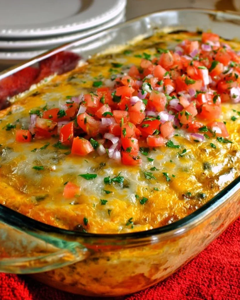 Delicious stuffed chile casserole served in a baking dish