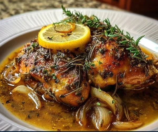 Tender slow-cooked herb-infused crockpot chicken served with vegetables