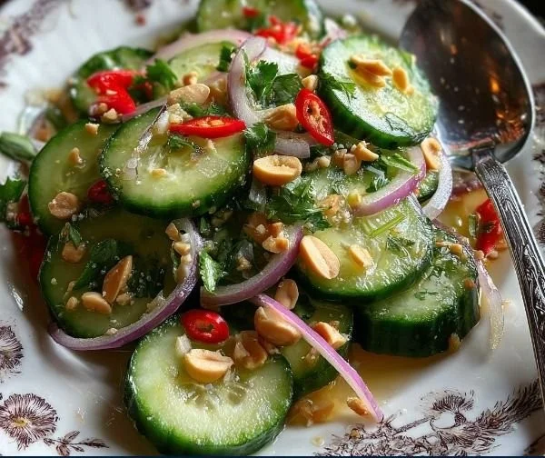 Delicious Thai Cucumber Salad with fresh vegetables and herbs