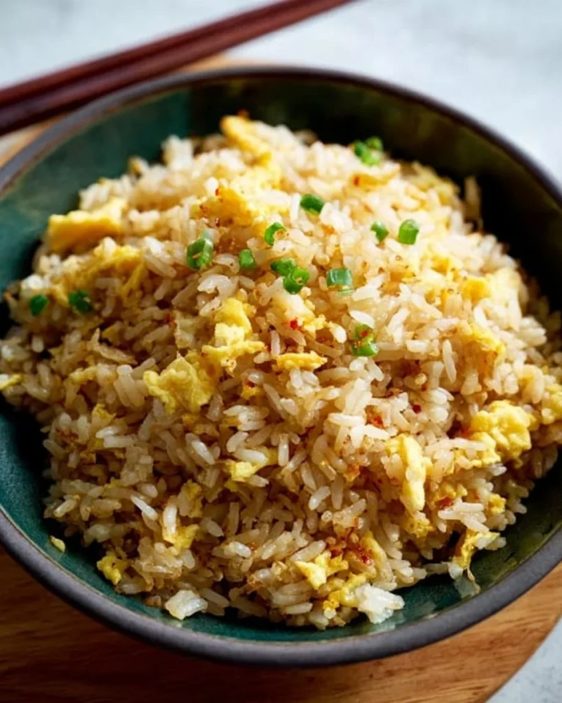Delicious egg fried rice with vegetables in a bowl