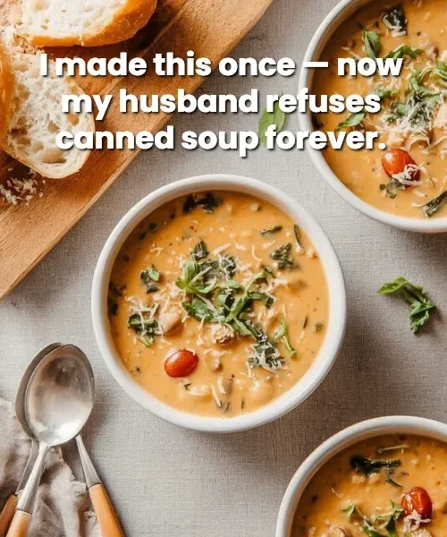 Bowl of Tomato and White Bean Soup garnished with herbs