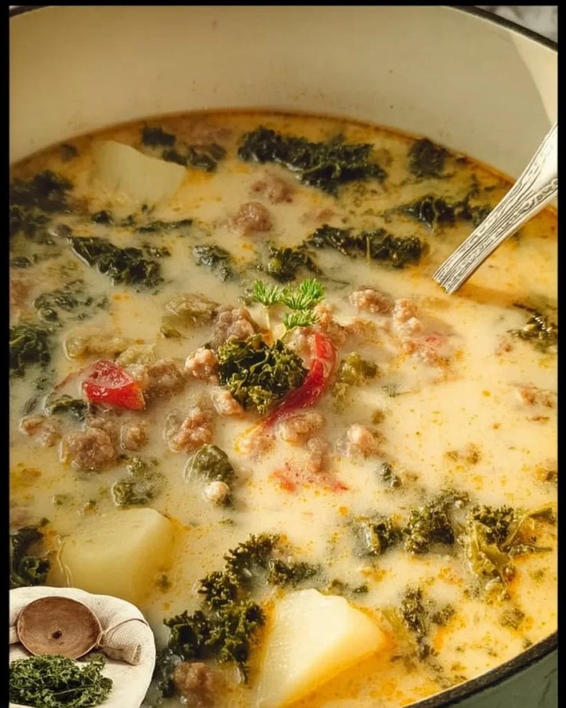 Bowl of delicious Tuscan Soup filled with vegetables and beans